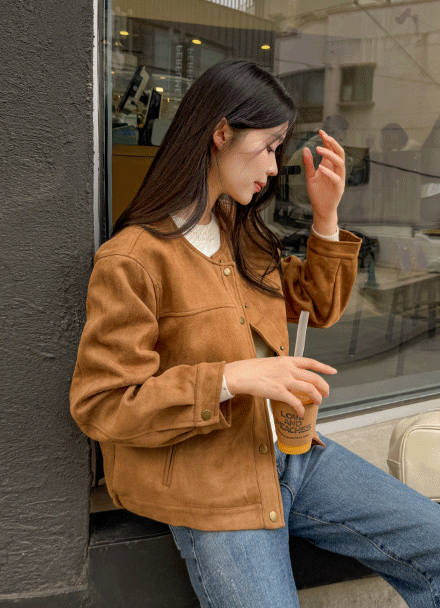 Us No Collar Suede Jacket Korea