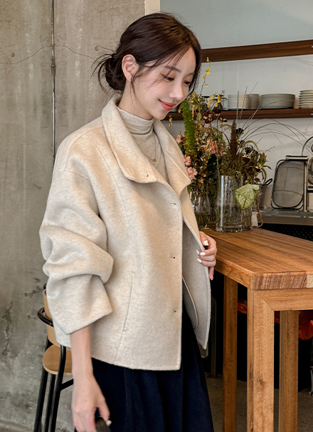 French Highneck Handmade Wool Coat Korea