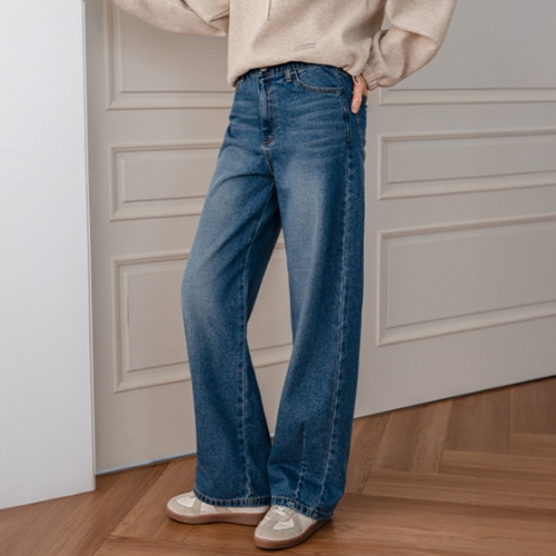 Dart Baggy Curve Banding Denim Pants