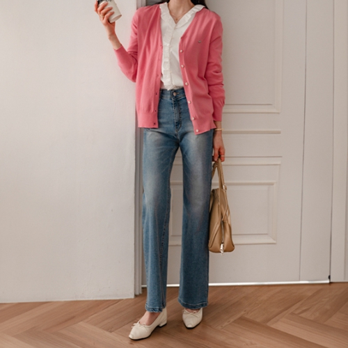 Point Semi-bootcut Banding Denim Pants