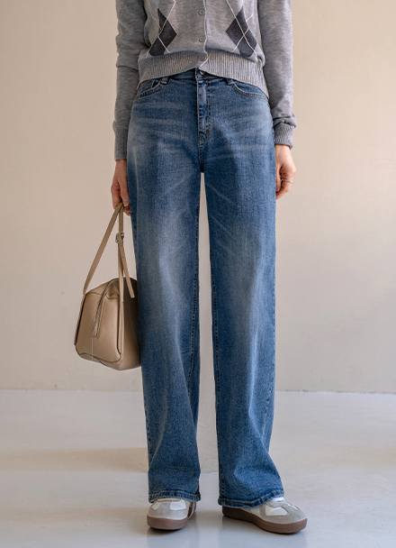Fly Washing Wide Banding Denim Pants Korea
