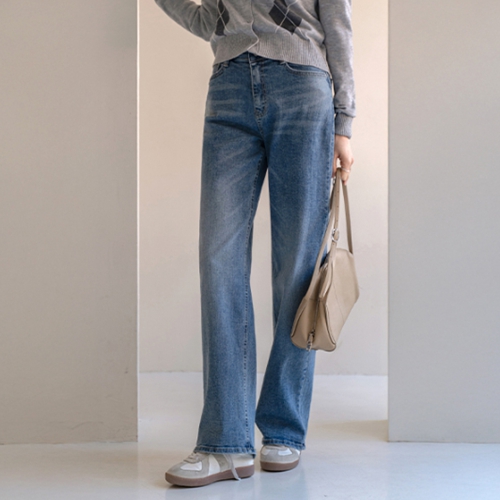 Fly Washing Wide Banding Denim Pants