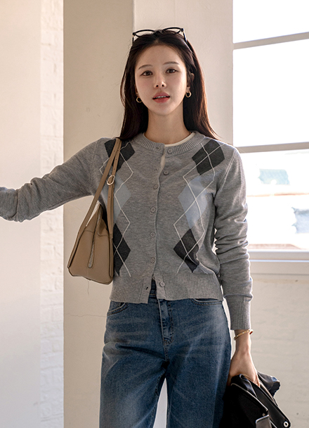 Muse Wool Round Argyll Cardigan Korea