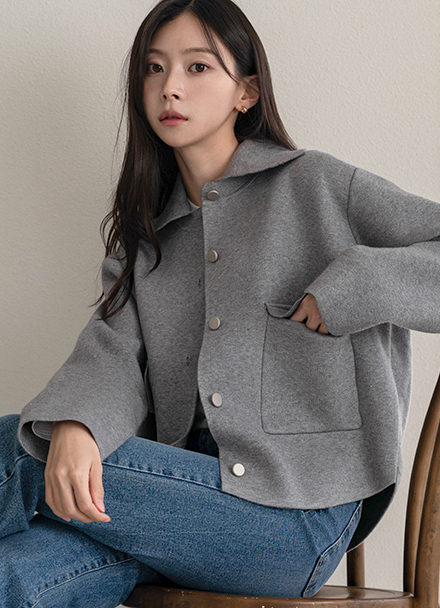 Simple Collar Knitwear Jacket Korea