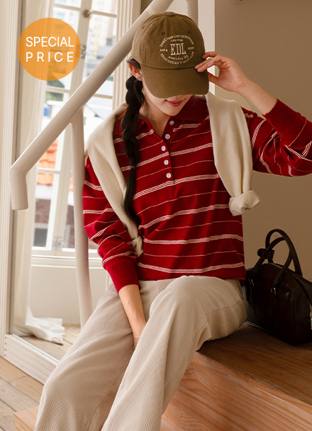 [Special Sale] Ramble Stripe Collar Knitwear Korea