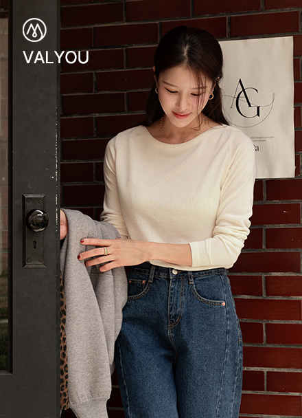[valyou] Softie Corrugated Boat Neck T-shirt Korea