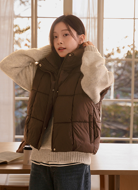 Volume Highneck Padding Vest Korea