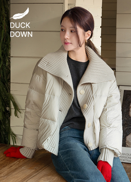 Knitwear Collar Duck Down Short Padding Korea