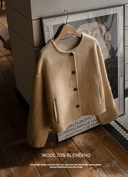 Color Matching Short Handmade Wool Jacket Korea