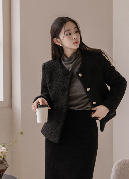Mono Button Wool Boucle Jacket Korea