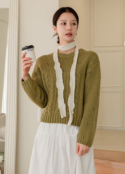 Punching Twiddle Wool Round Knitwear Korea