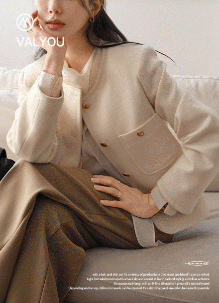 [valyou] Classic No Collar Tweed Jacket Korea