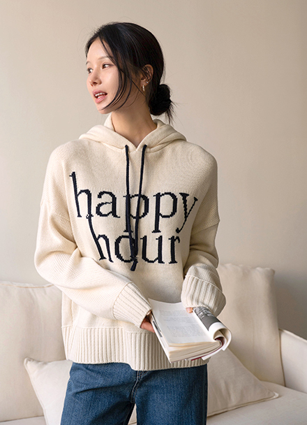 Happy Lettering Color Matching Hood Knitwear Korea