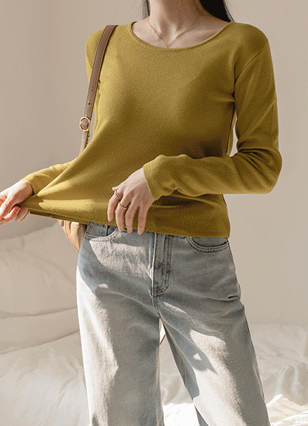 Fine wool U-neck Simple Knitwear Korea