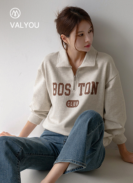 [valyou] Boston Half Zip-Up Sweatshirt Korea