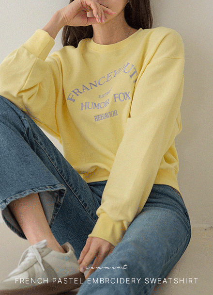French pastel Embroidery sweatshirt Korea