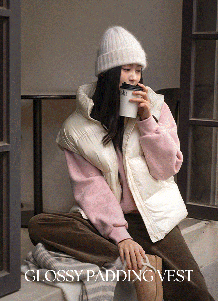 Glossy Highneck Padding Vest Korea