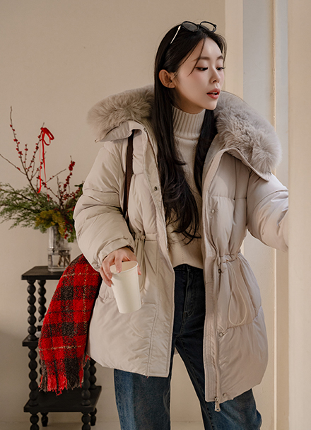 Luna Collarr Fur String Padding Jumper Korea