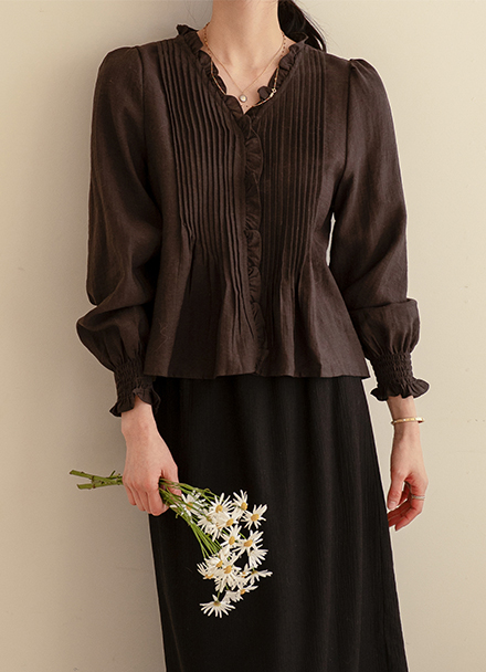 Rayble Pintuck Frill V-neck Blouse Korea