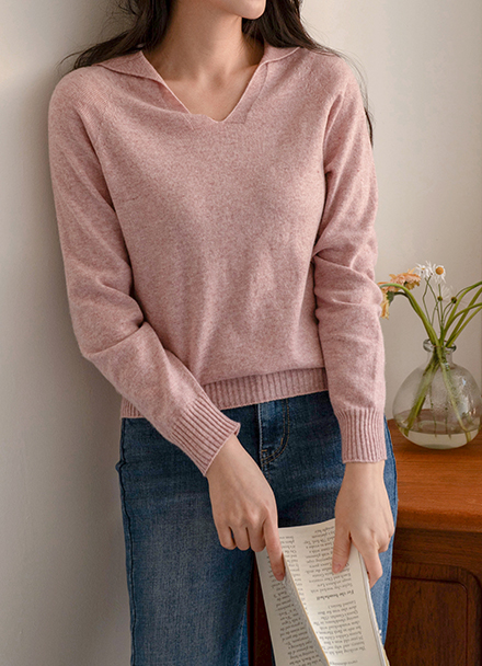 Open Collar Cashmere Wool Holment Knitwear Korea