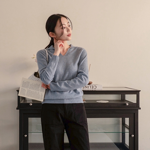 Open Collar Cashmere Wool Holment Knitwear