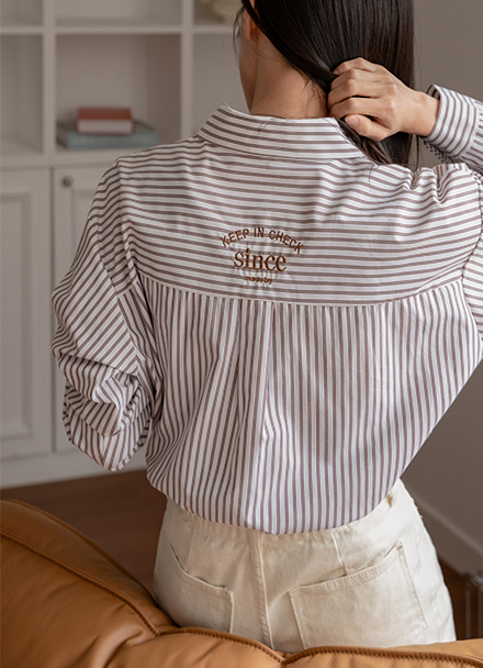 Spring back embroidery striped shirt Korea