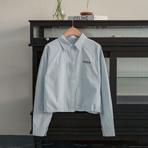 Sleeve Color Matching Embroidery Strap Shirt