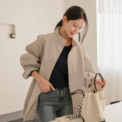 Highneck color combination Trench Jacket