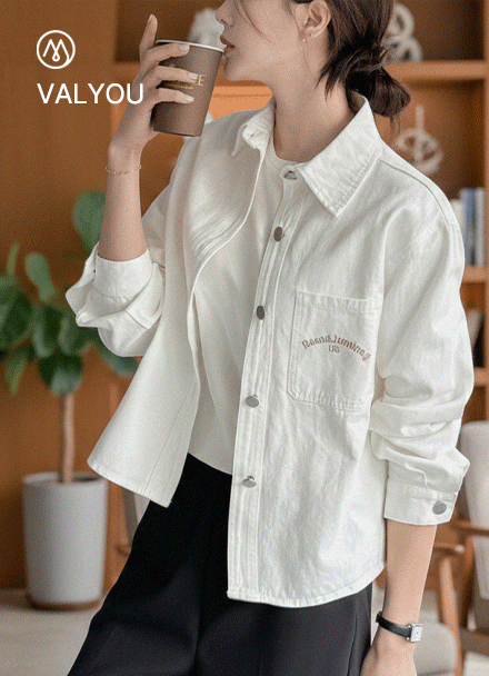 [valyou] Lettering Embroidered Denim Jacket Korea