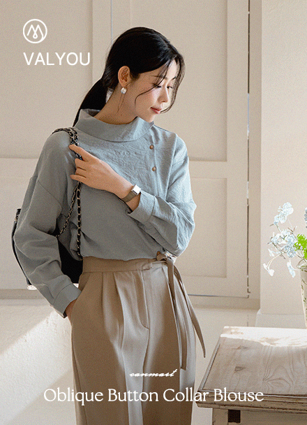 [valyou] Diagonal 버튼 Collar Blouse Korea
