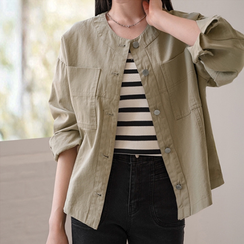 Rounding No collar Cotton Jacket
