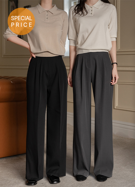 [Special Sale] Soft 투핀턱 와이드 Slacks Korea