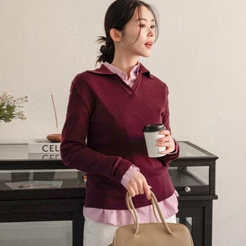 Simple Slit V Collar Knitwear