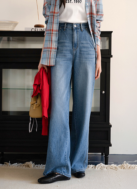 Pop Lyocelle Wide Banding Denim Pants Korea