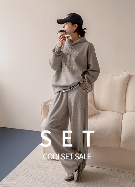 [코디set] 스테이 레터링 Hoodie+스테이 리벳 Banding 와이드 Pants Korea