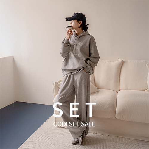 [코디set] 스테이 레터링 Hoodie+스테이 리벳 Banding 와이드 Pants