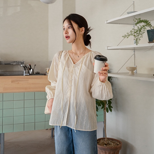 May Embroidery V-neck Blouse