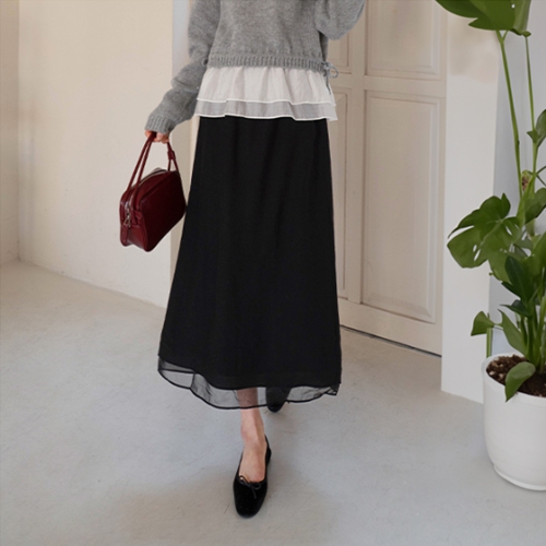 Double Layered Slit Banding Skirt