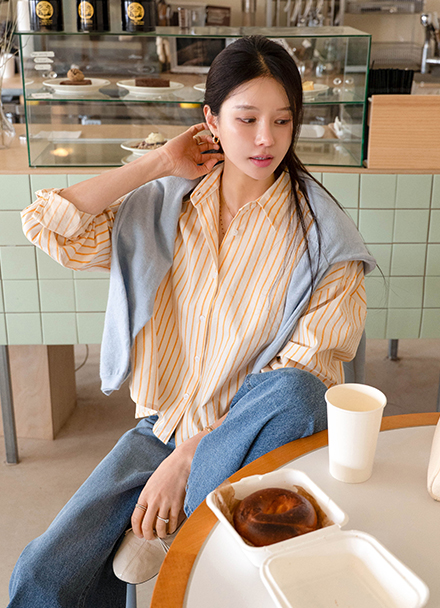 Pastel Stripe Cropped Shirt Korea