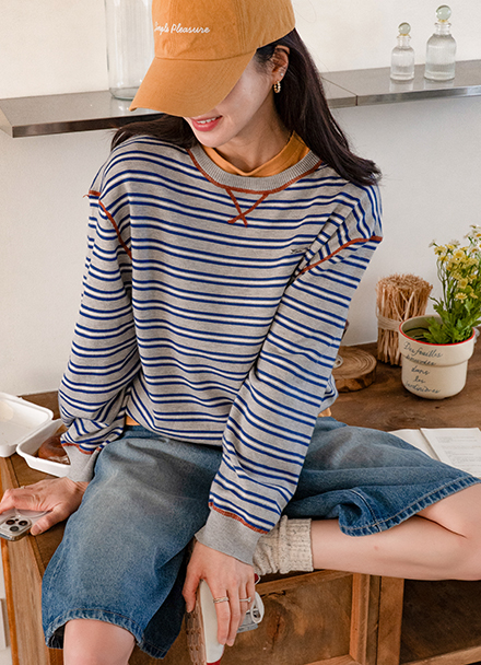 Stripe Color Matching Stitch Knitwear Korea