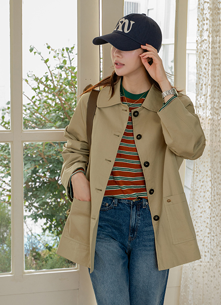 Cotton Slit Half Trench Jacket Korea
