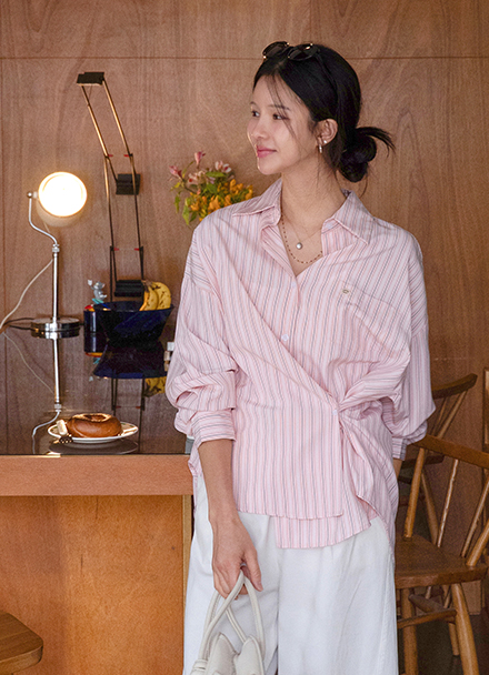 Pendant Stripe Wrap Shirt Korea