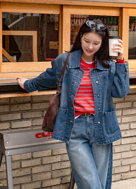 Daily Pocket Washing Blue Jacket Korea