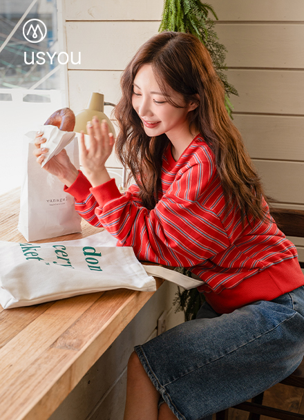 [USYOU] From Us Horizontal Striped Sweatshirt Korea