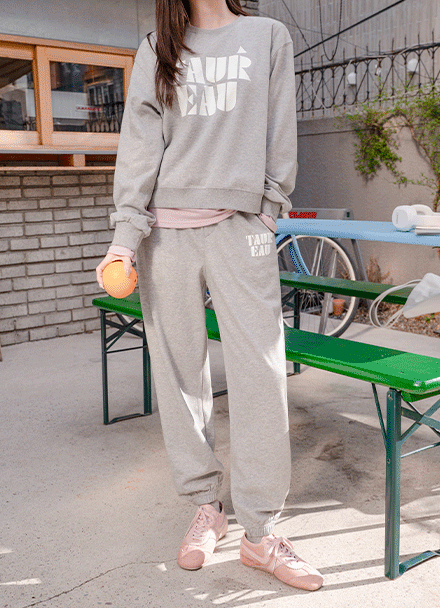 Point Lettering Sweatshirt Set Korea