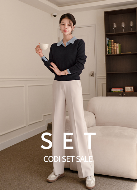 [코디set] 오브베이 Collar Knitwear+꾸안꾸 Banding Pants 2ver (일자와이드) Korea