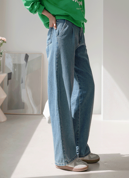 Adi Pintuck Wide Denim Pants Korea