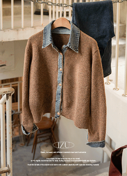 It's Denim Collar Knitwear Cardigan Korea