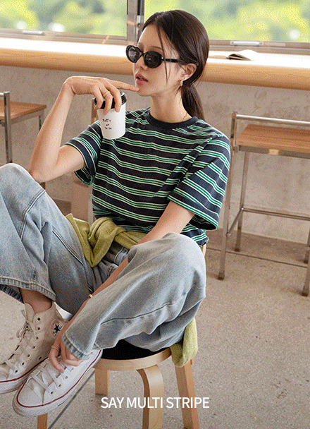 Say Multi Stripe Short-sleeve T-shirt Korea