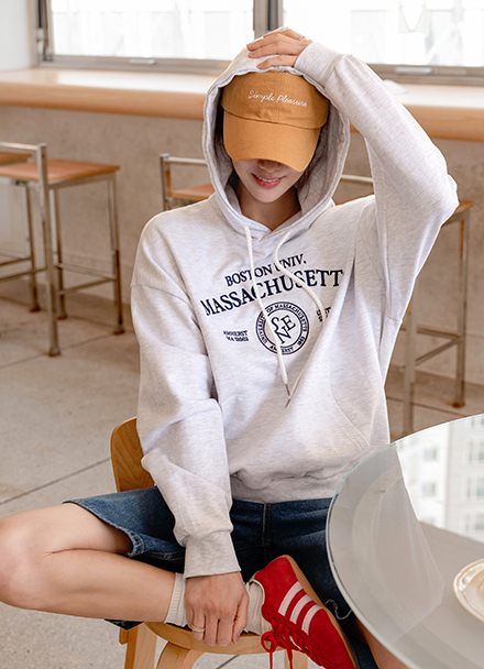 Boston Lettering Hood T-shirt Korea
